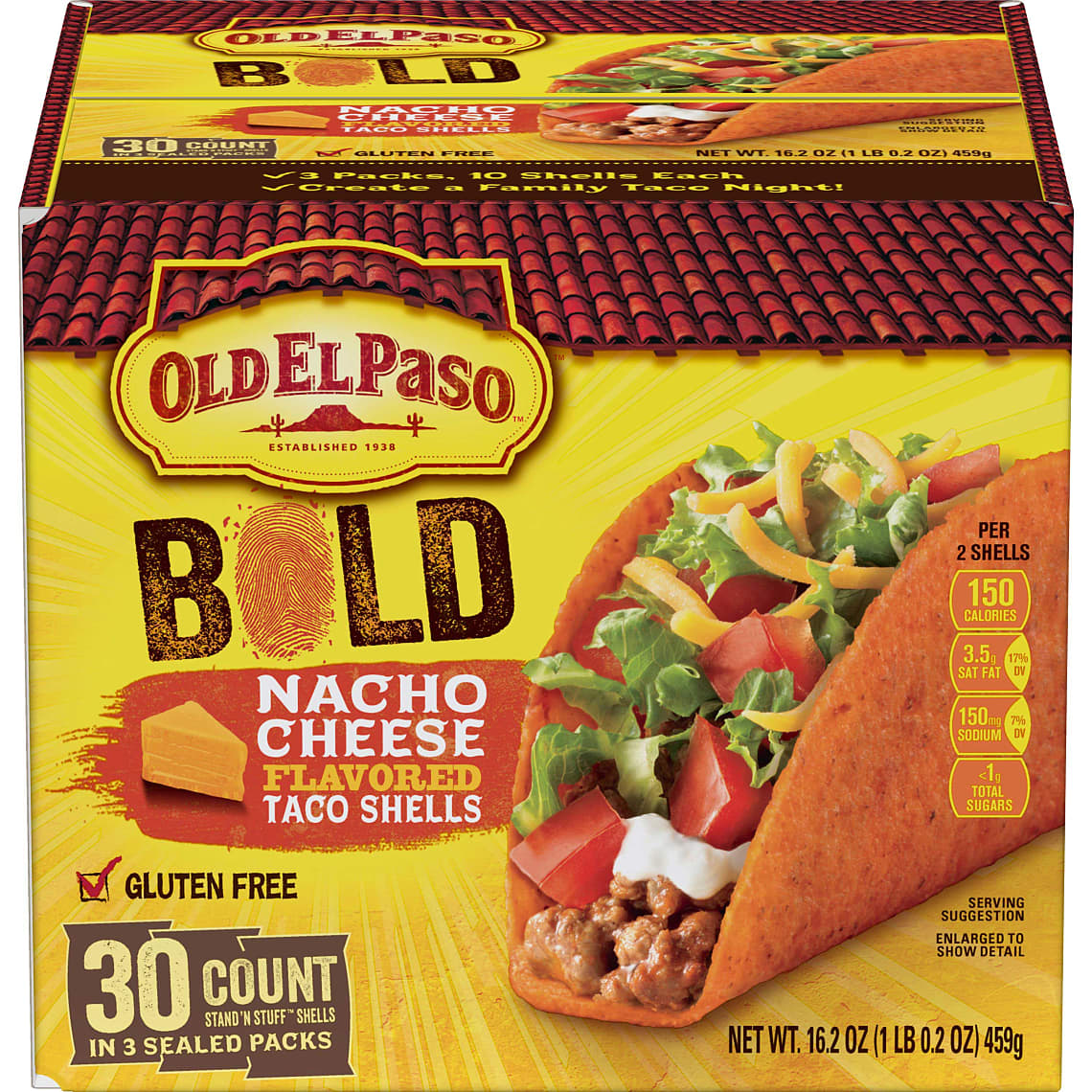 Old El Paso Bold Nacho Cheese Flavored Taco Shells  30 Stand 'n Stuff